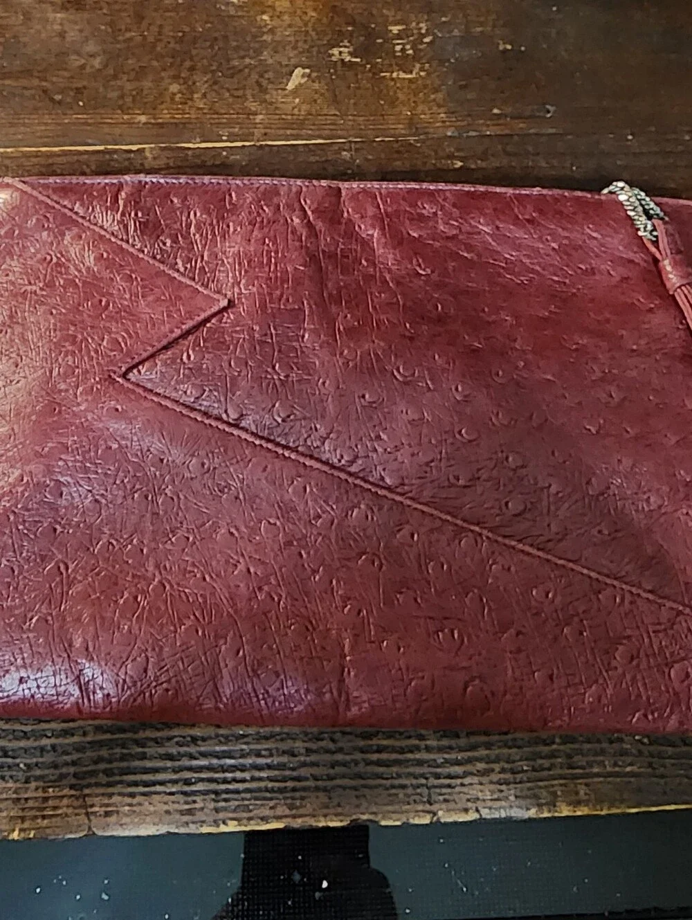 Vintage Oxblood Maroon Margolin‎ Leather Clutch with Gold Interior Logo